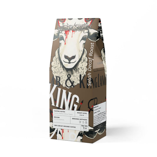 Selah Decaf Roast by Culture Belly – a smooth, toasty decaf coffee with notes of cocoa, mellow citrus, and a gentle finish. Ethically sourced from South America for those who seek peace and reflection in every sip. 100% decaf ground coffee.