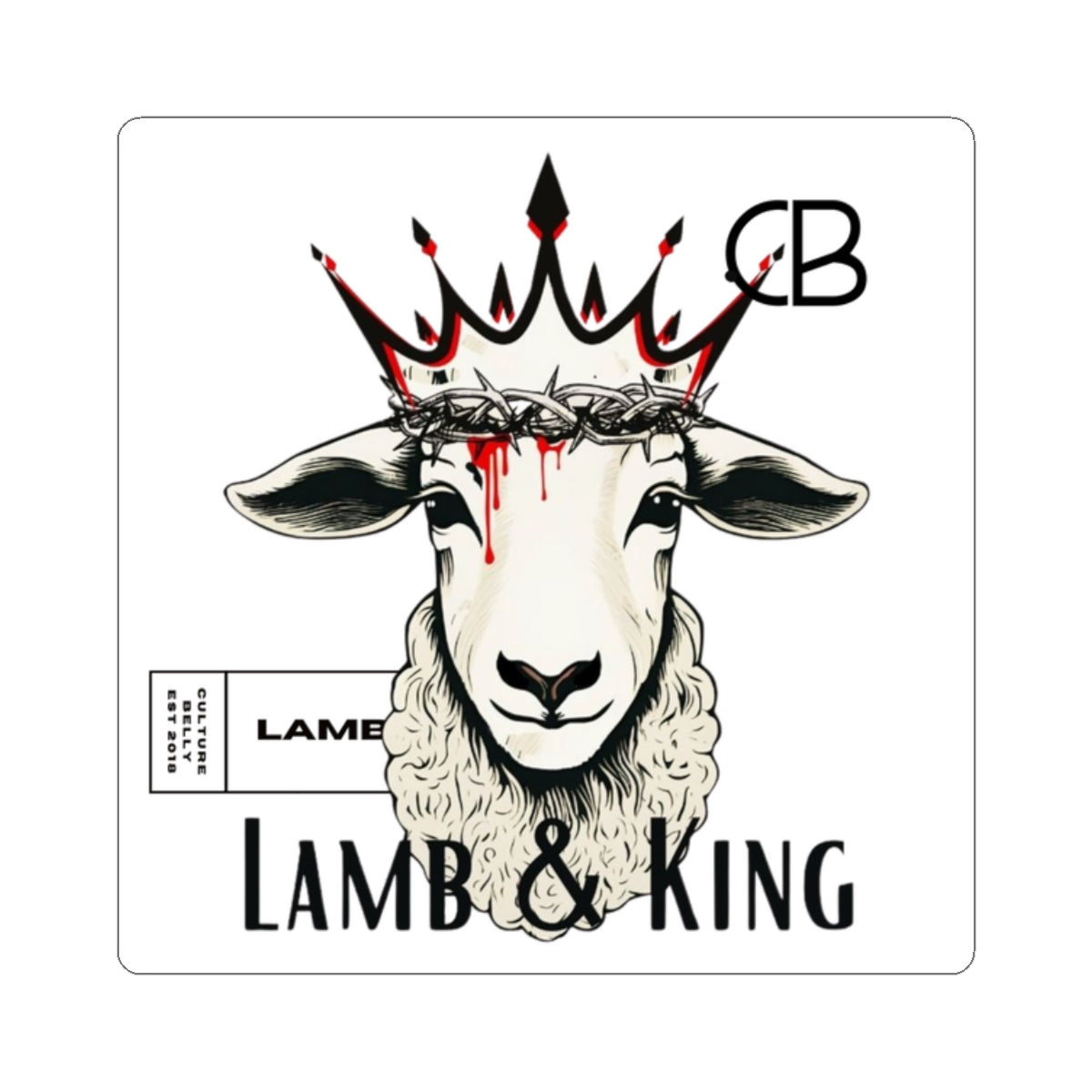 Pegatina de vinilo de Lamb &amp; King: fe y realeza en un solo diseño