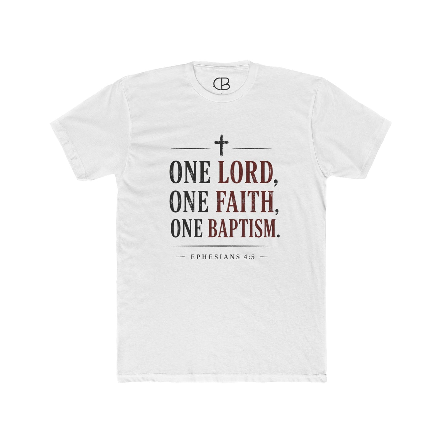 Vintage typography featuring Ephesians 4:5, "One Lord, One Faith, One Baptism."