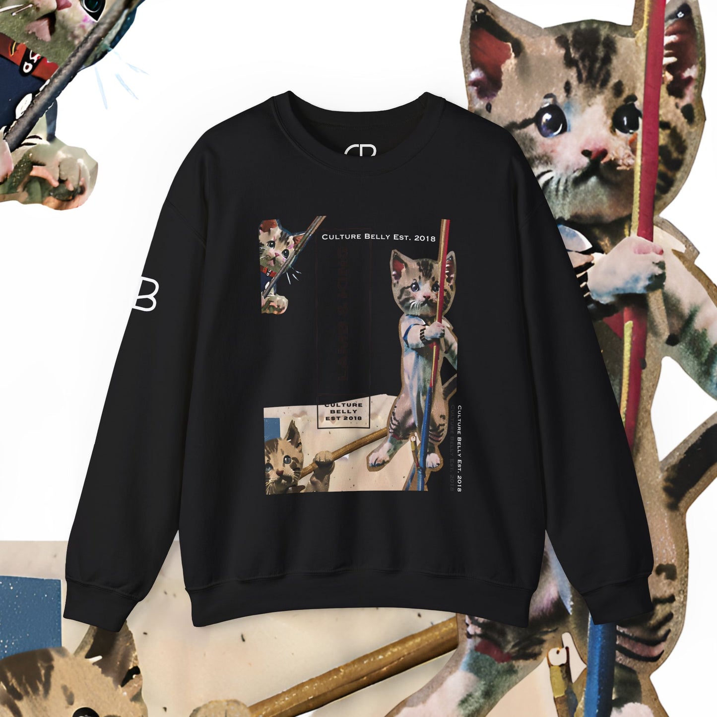 Fearless Felines Sweatshirt by Culture Belly – black edition. A streetwear piece featuring warrior-inspired cats, symbolizing resilience, determination, and the underdog’s rise to victory. Urban art meets bold storytelling in this unique sweatshirt.