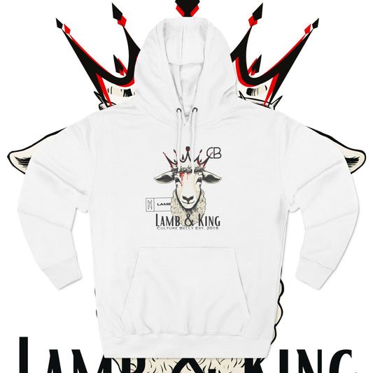 Lamb & King Faithwear Hoodie featuring a lamb with a crown of thorns and a King’s crown, symbolizing Christ’s sacrifice and glory, from the Always Faithful collection by Culture Belly.

