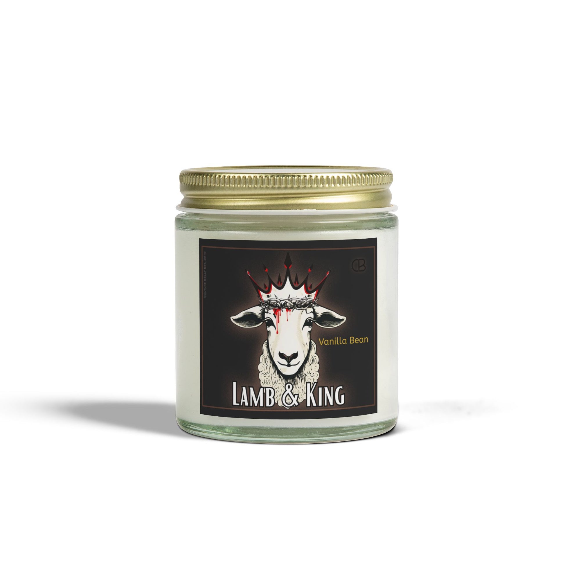 Lamb & King Vanilla Bean Candle by Culture Belly – a premium soy wax candle with a smooth, warm vanilla bean scent. Designed for relaxation, reflection, and faith-filled ambiance. Hand-poured for a clean, long-lasting burn