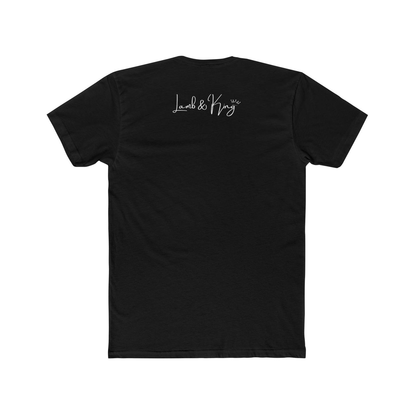 Back of Solid Black T-shirt featuring the Lamb & King logo centered below the collar.