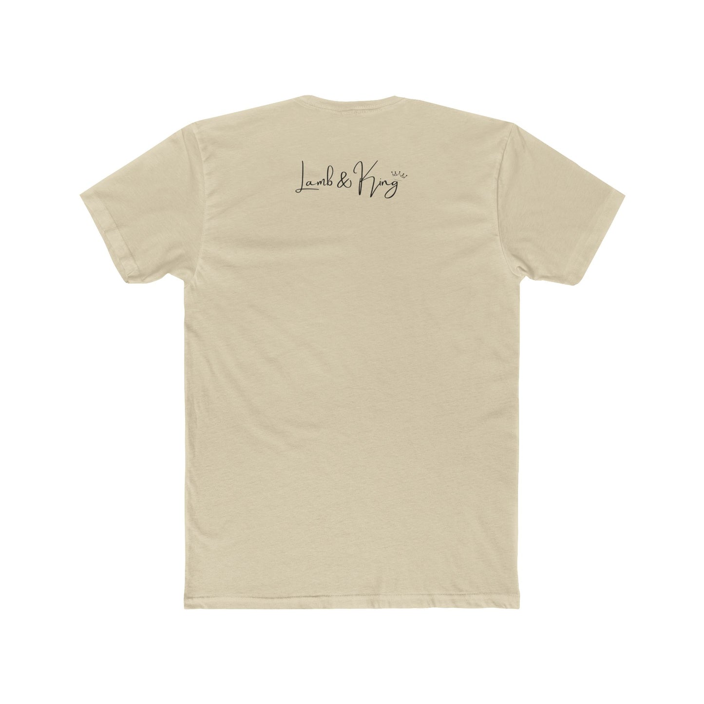 Back of Solid Cream T-shirt featuring the Lamb & King logo centered below the collar.