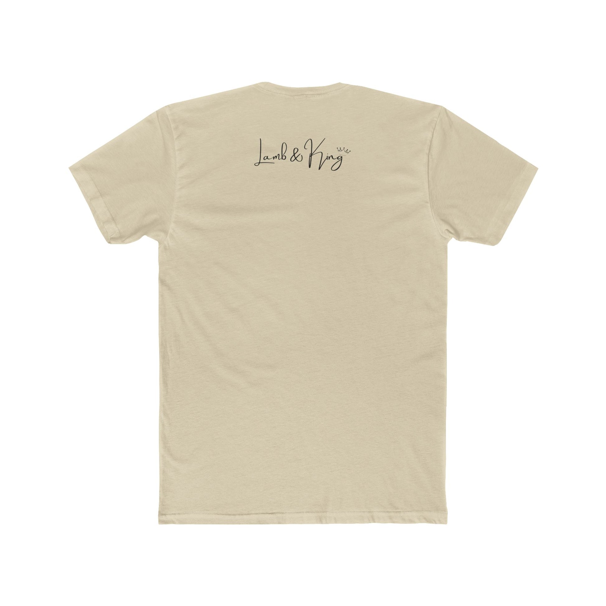 Back of Solid Cream T-shirt featuring the Lamb & King logo centered below the collar.