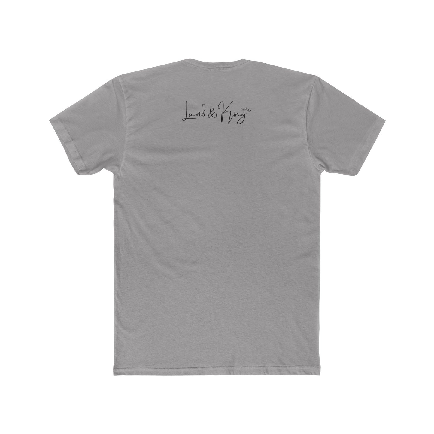 Solid Light Grey In Prayer T-shirt shown from the back featuring the Lamb & King script logo centered below the collar.