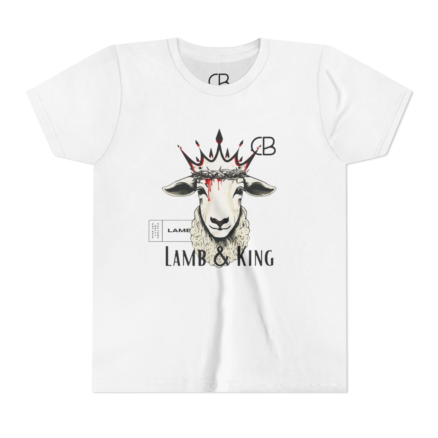 Lamb & King Kids' T-Shirt – A bold faith-inspired design featuring a crowned lamb symbolizing sacrifice and royalty. Perfect for young believers and stylish everyday wear.
