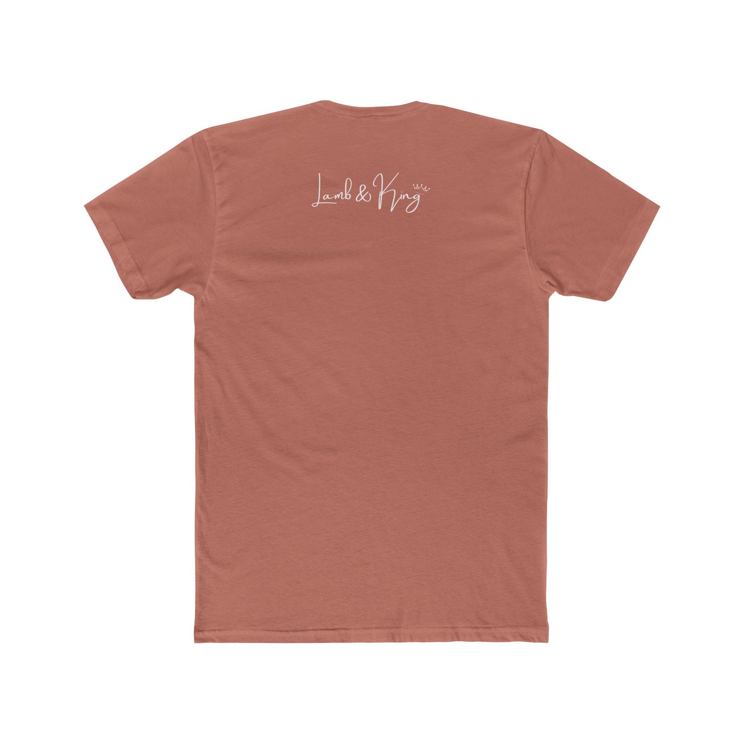 Solid Desert Pink Lamb & King NYC T-shirt shown from the back featuring the Lamb & King script logo centered below the collar.
