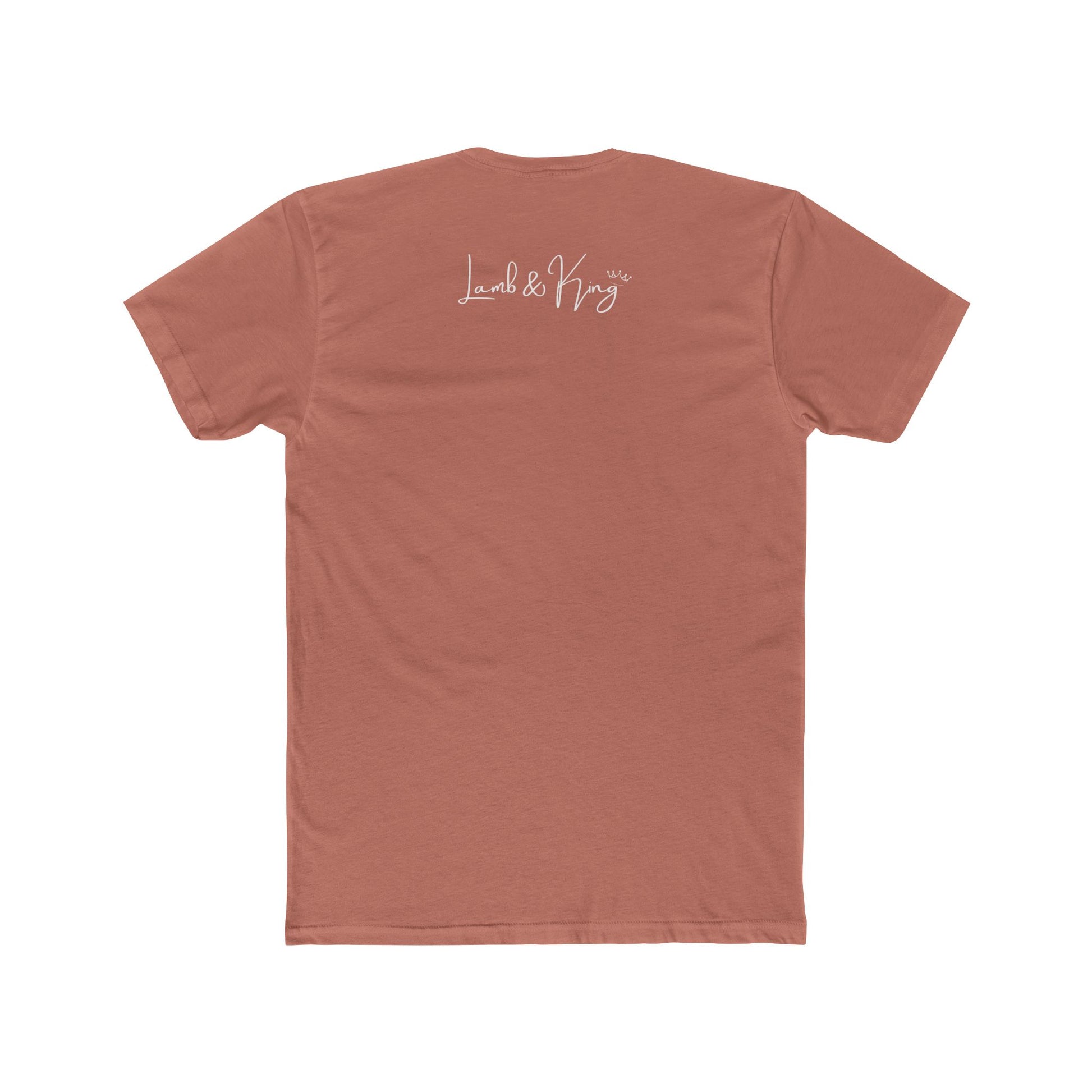 Solid Desert Pink Lamb & King NYC T-shirt shown from the back featuring the Lamb & King script logo centered below the collar.