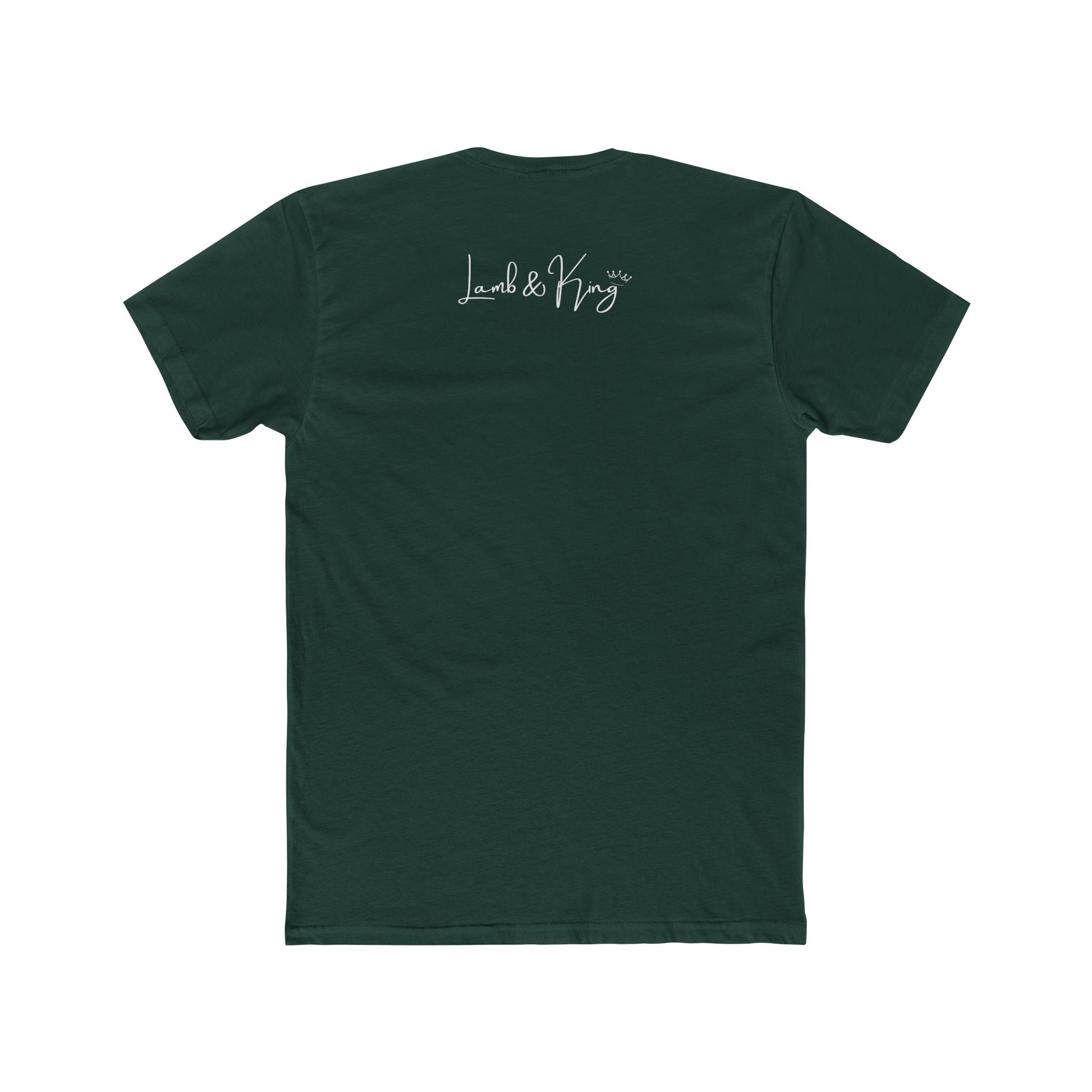 Solid Forest Green Lamb & King NYC T-shirt shown from the back featuring the Lamb & King script logo centered below the collar.