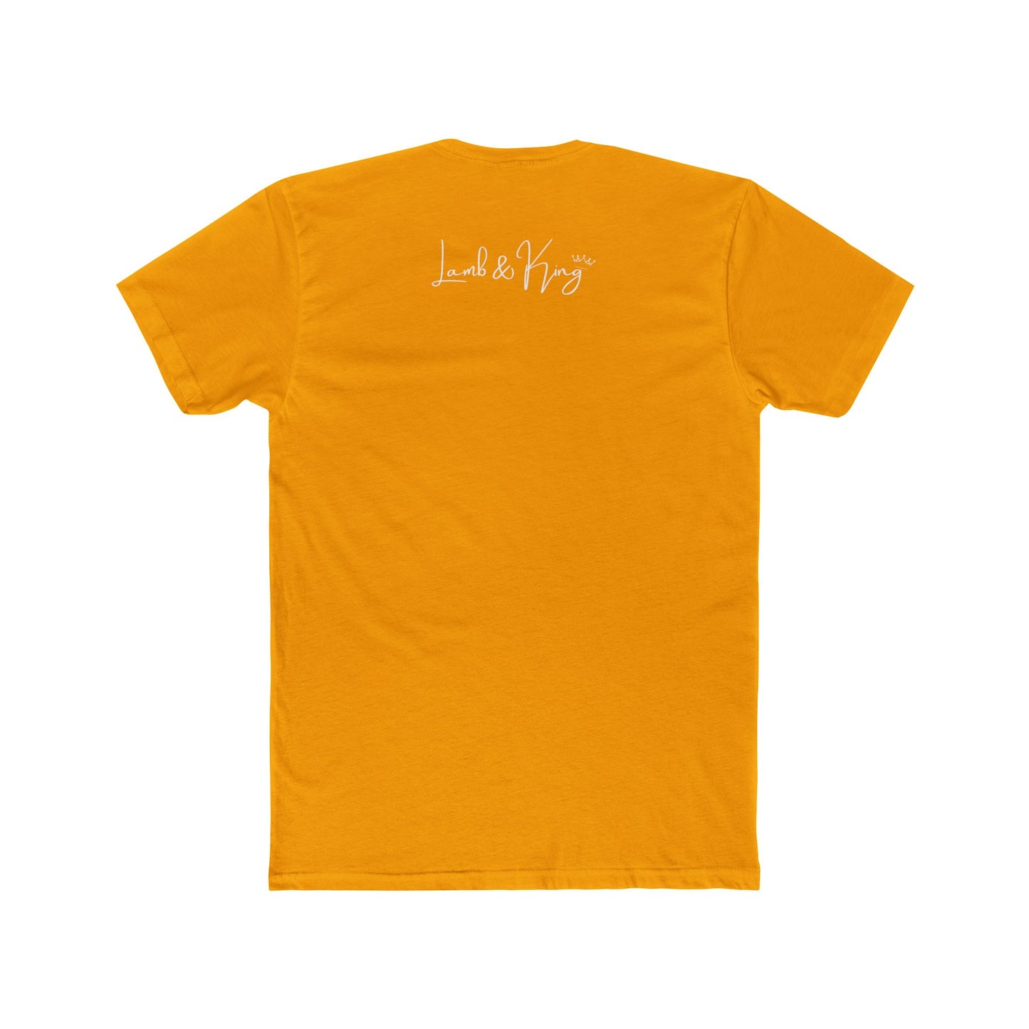 Solid Gold Lamb & King NYC T-shirt shown from the back featuring the Lamb & King script logo centered below the collar.