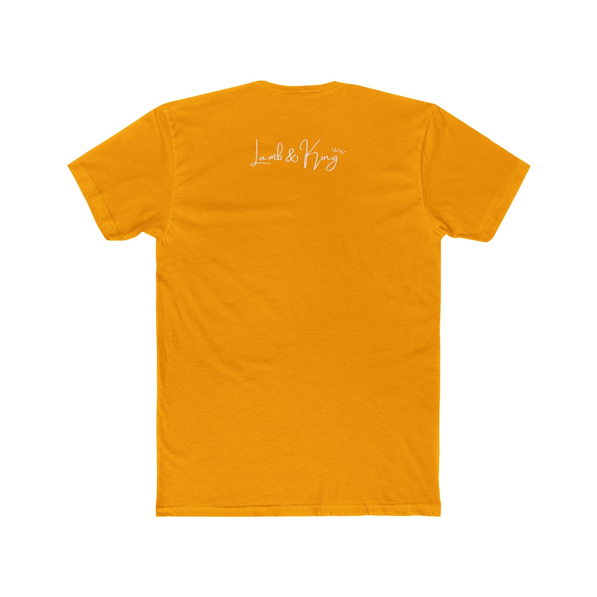 Solid Gold Lamb & King NYC T-shirt shown from the back featuring the Lamb & King script logo centered below the collar.
