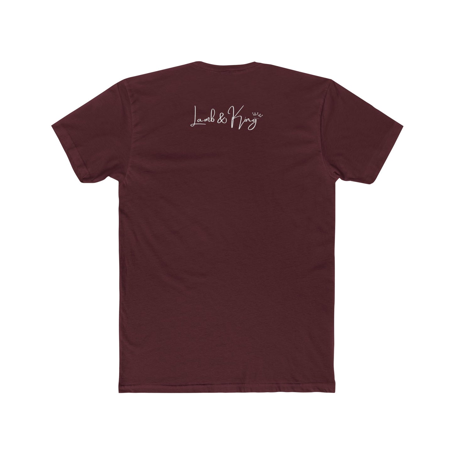 Solid Maroon Lamb & King NYC T-shirt shown from the back featuring the Lamb & King script logo centered below the collar.