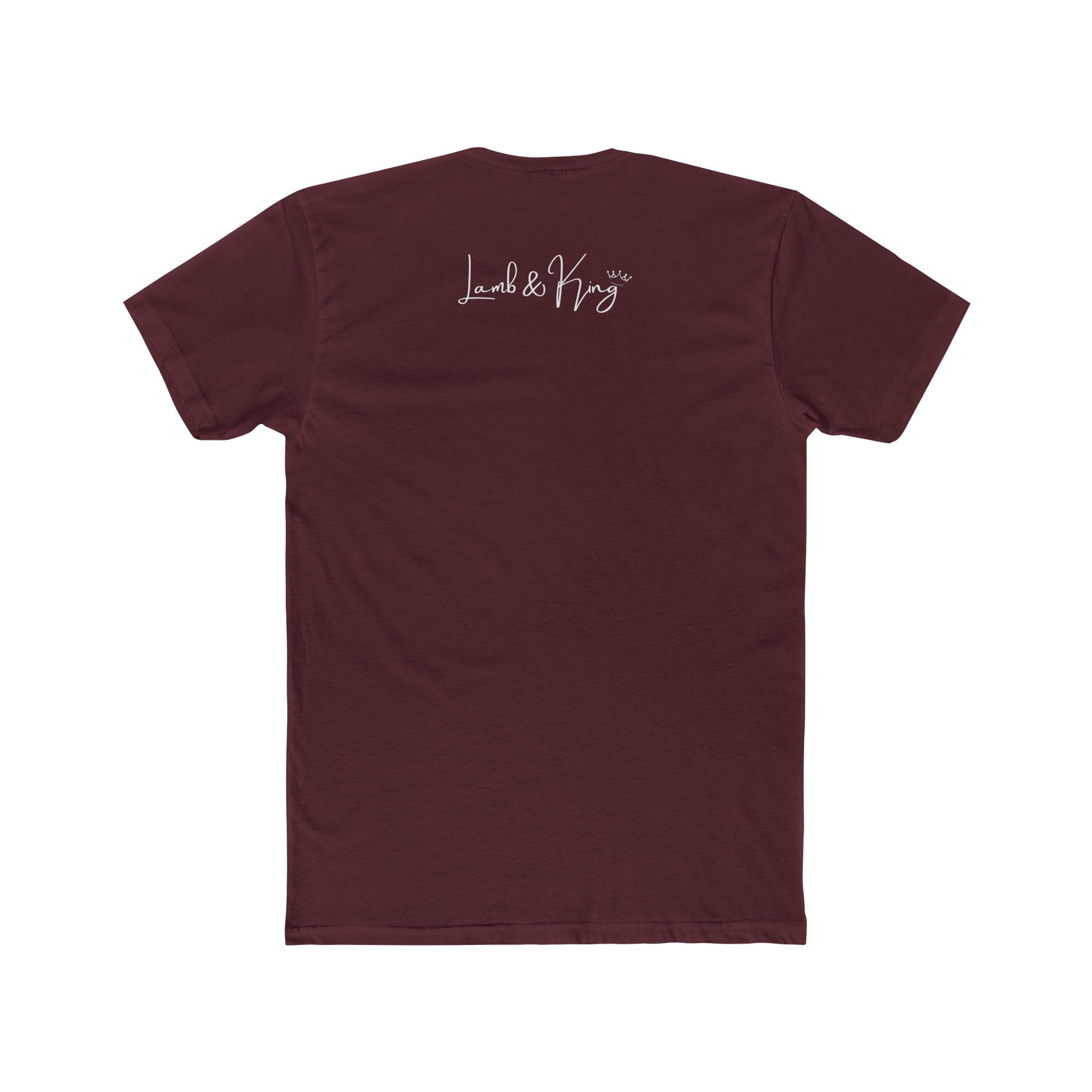 Solid Maroon Lamb & King NYC T-shirt shown from the back featuring the Lamb & King script logo centered below the collar.