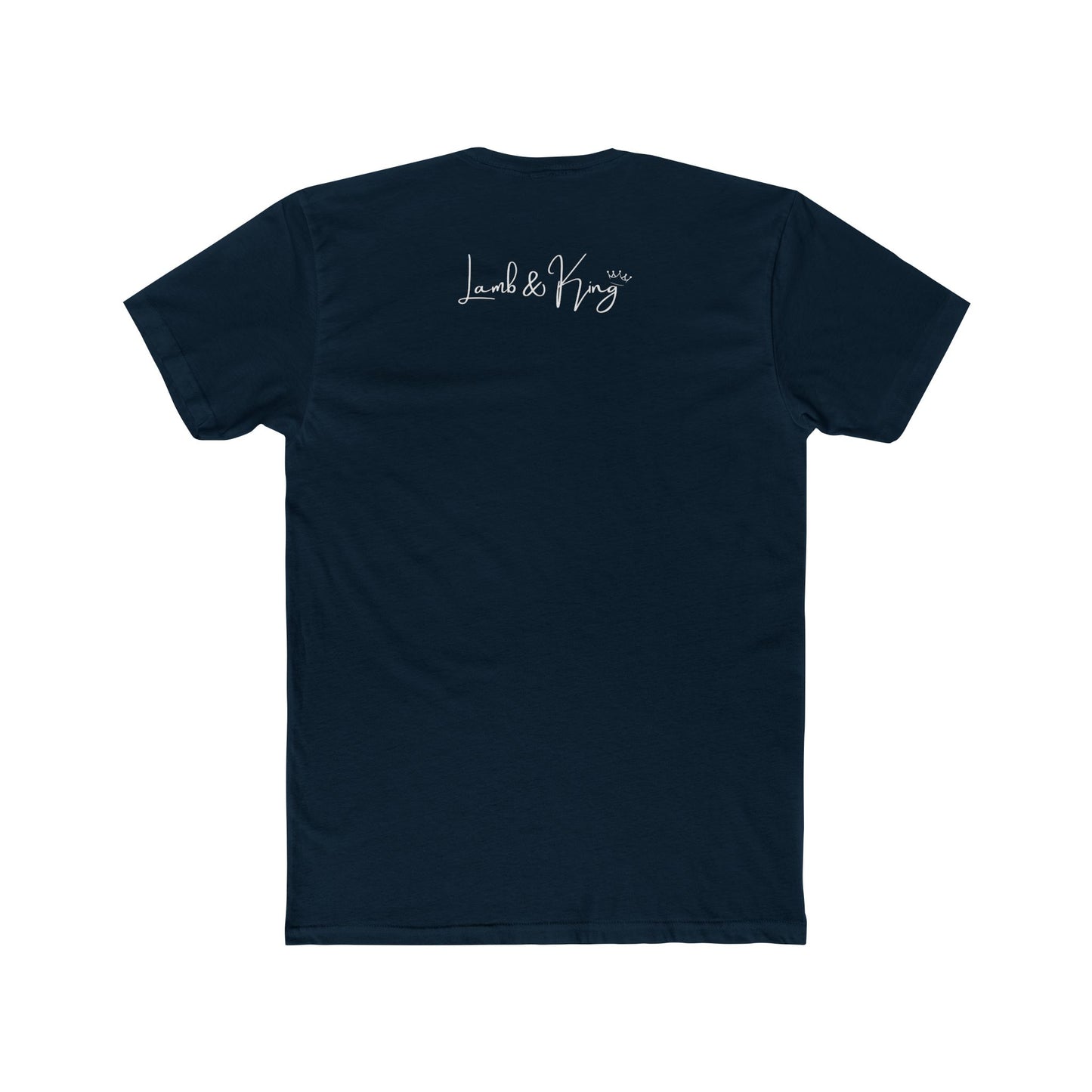 Solid Midnight Navy Lamb & King NYC T-shirt shown from the back featuring the Lamb & King script logo centered below the collar.