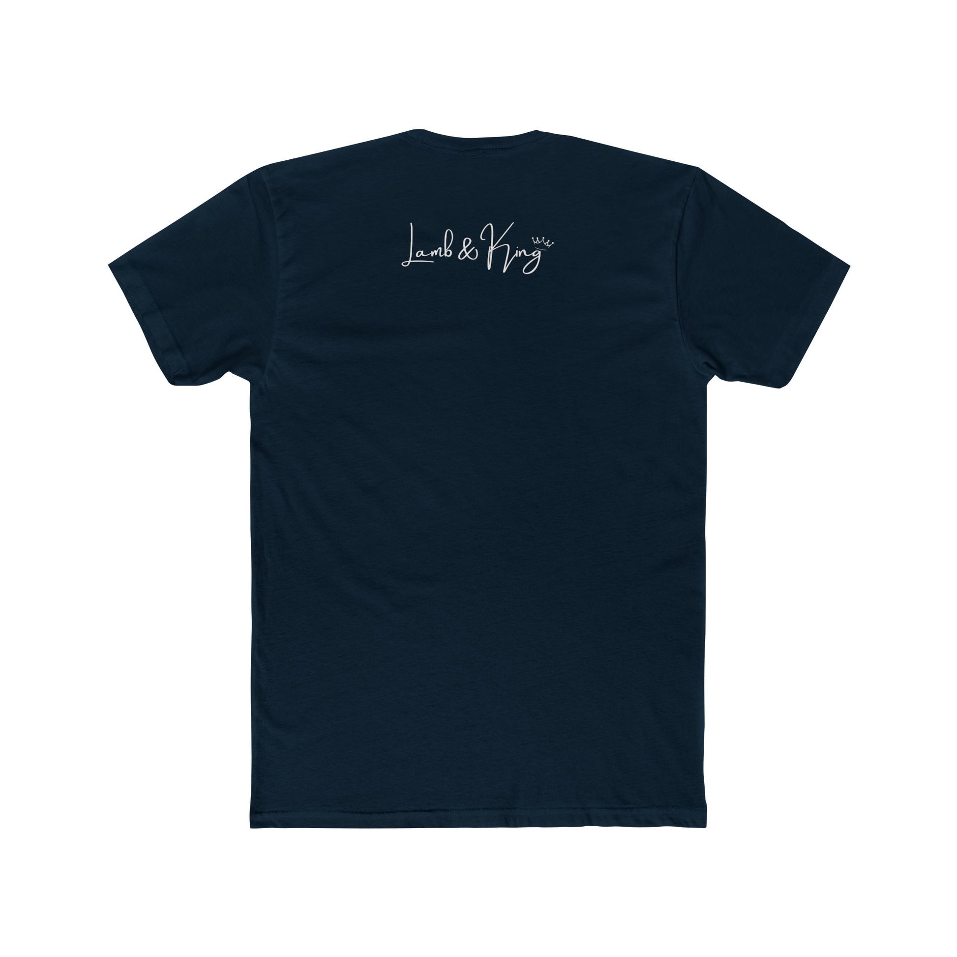 Solid Midnight Navy Lamb & King NYC T-shirt shown from the back featuring the Lamb & King script logo centered below the collar.