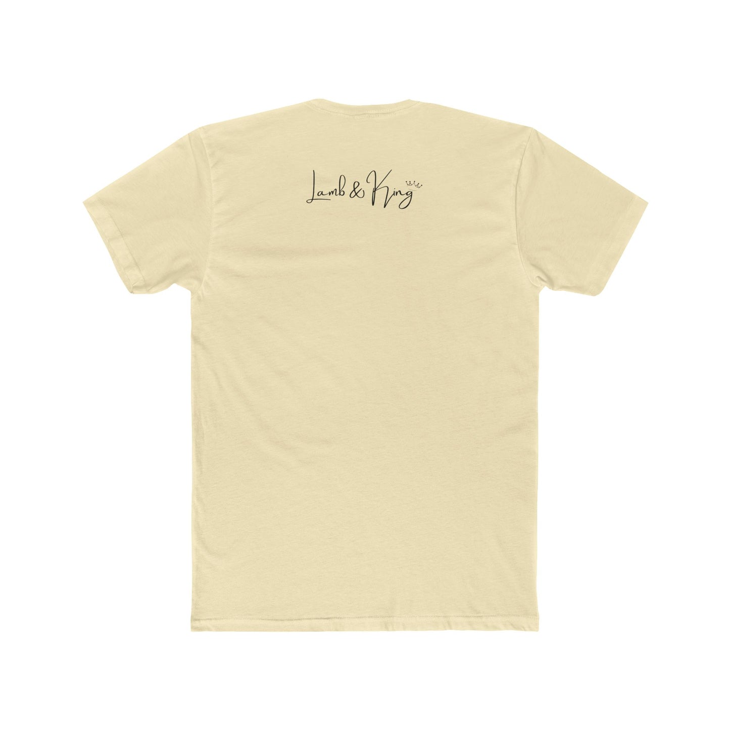 Solid Natural Lamb & King NYC T-shirt shown from the back featuring the Lamb & King script logo centered below the collar.