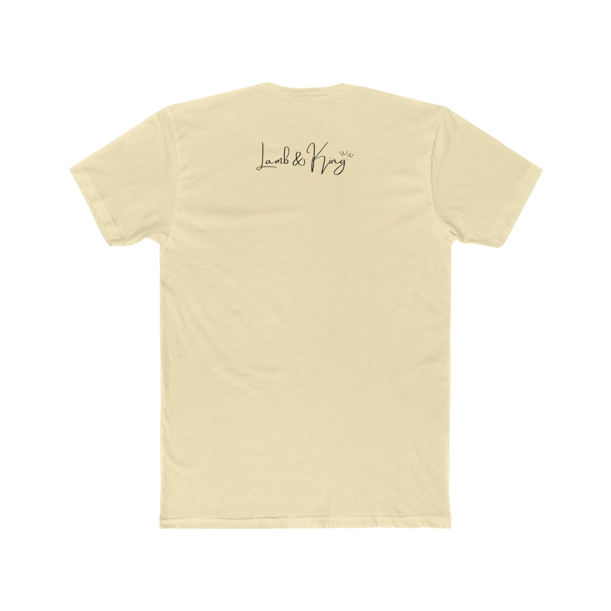 Solid Natural Lamb & King NYC T-shirt shown from the back featuring the Lamb & King script logo centered below the collar.