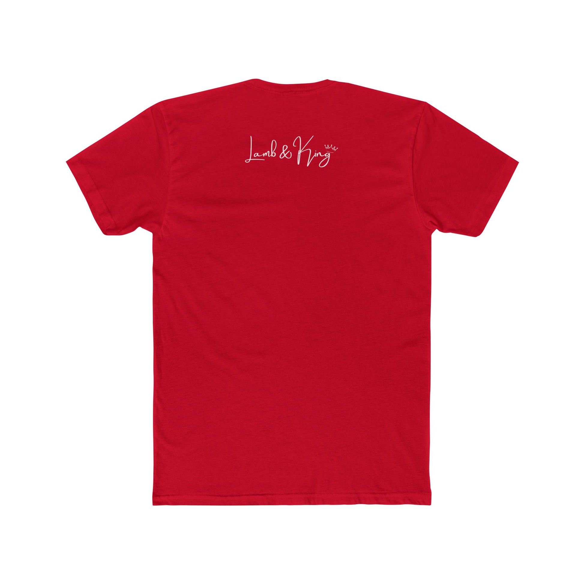 Solid Red Lamb & King NYC T-shirt shown from the back featuring the Lamb & King script logo centered below the collar.