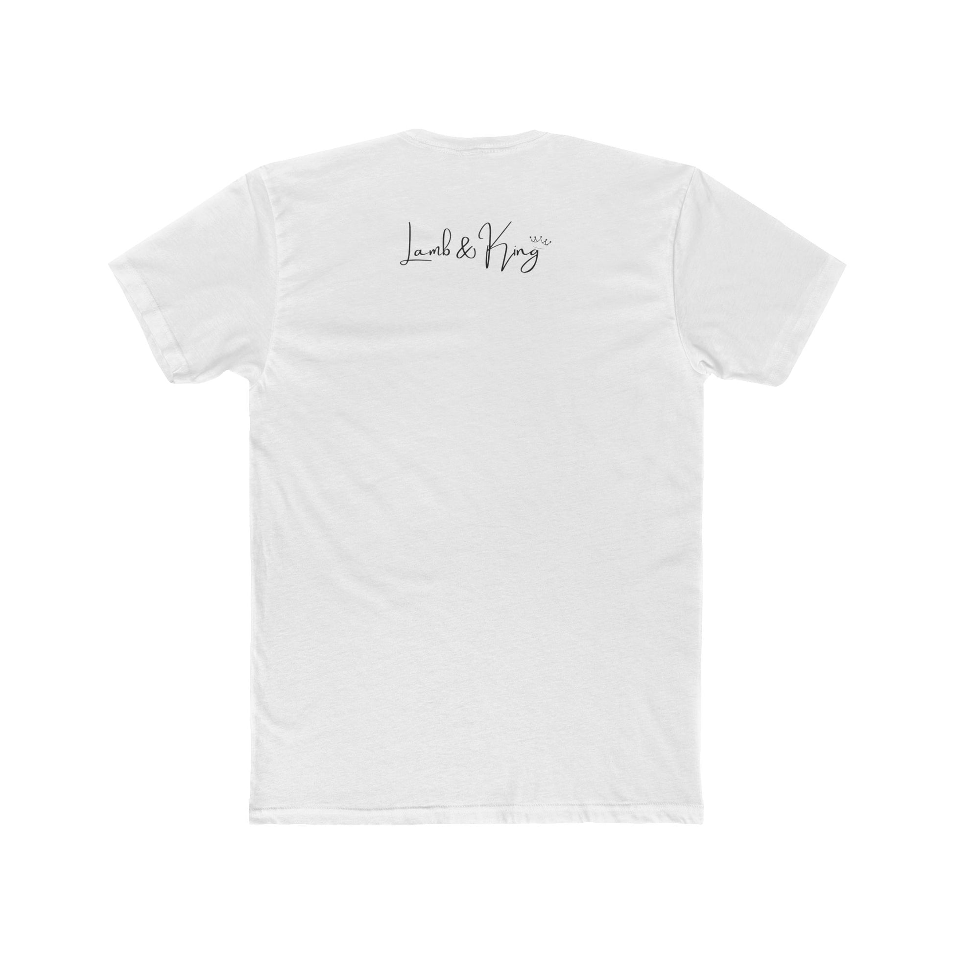 Solid White Lamb & King NYC T-shirt shown from the back featuring the Lamb & King script logo centered below the collar.
