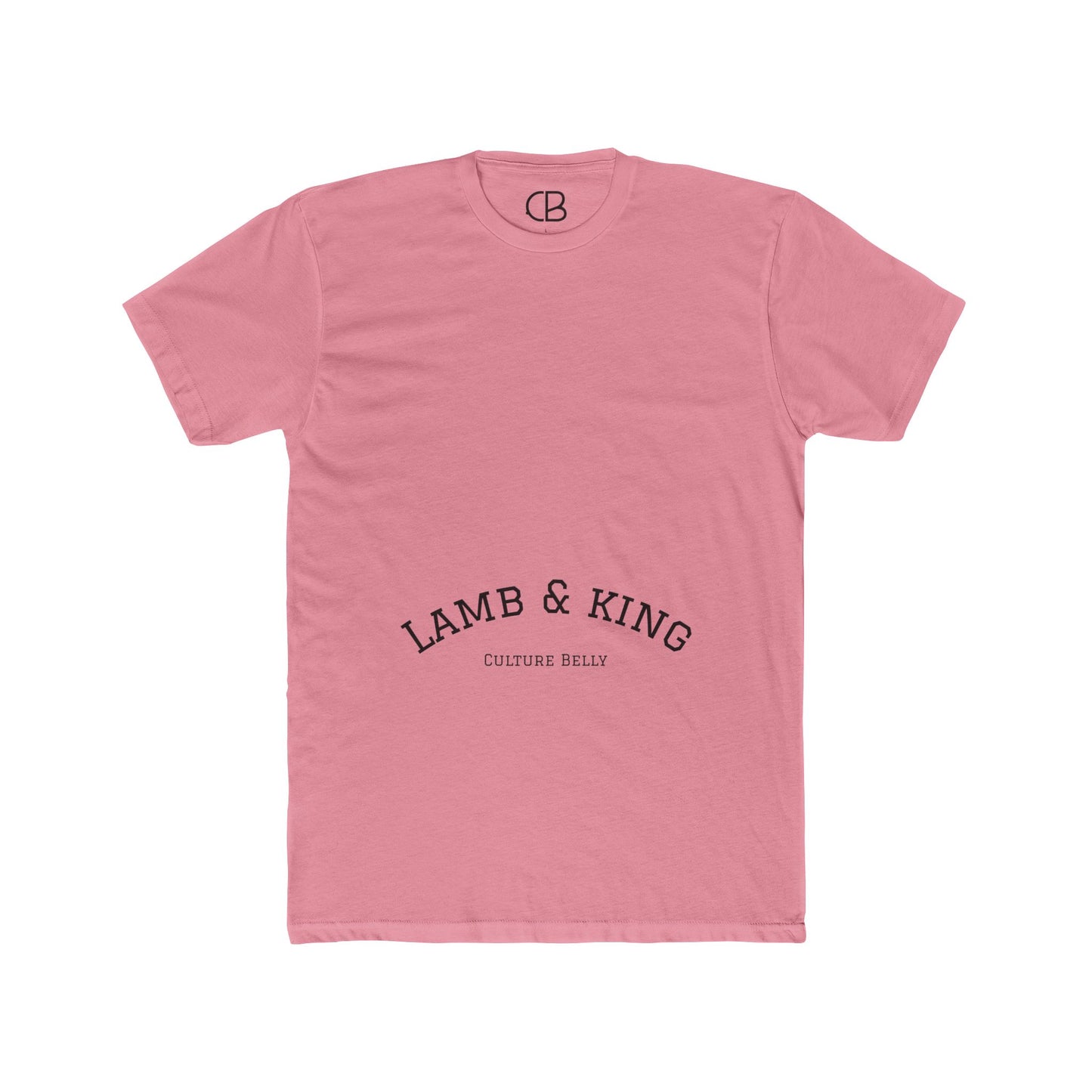 Solid Light Pink Lamb & King Royalty T-shirt featuring a crowned lamb with a crown of thorns, blood drops, and the Lamb & King Royalty logo.