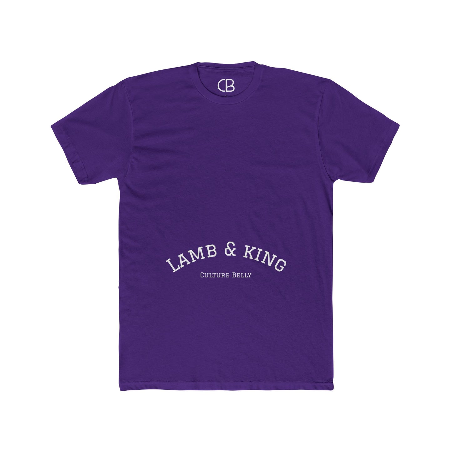 Solid Purple Rush Lamb & King Royalty T-shirt featuring an illustrated crowned lamb with a crown of thorns, blood drops, and the Lamb & King Royalty logo.