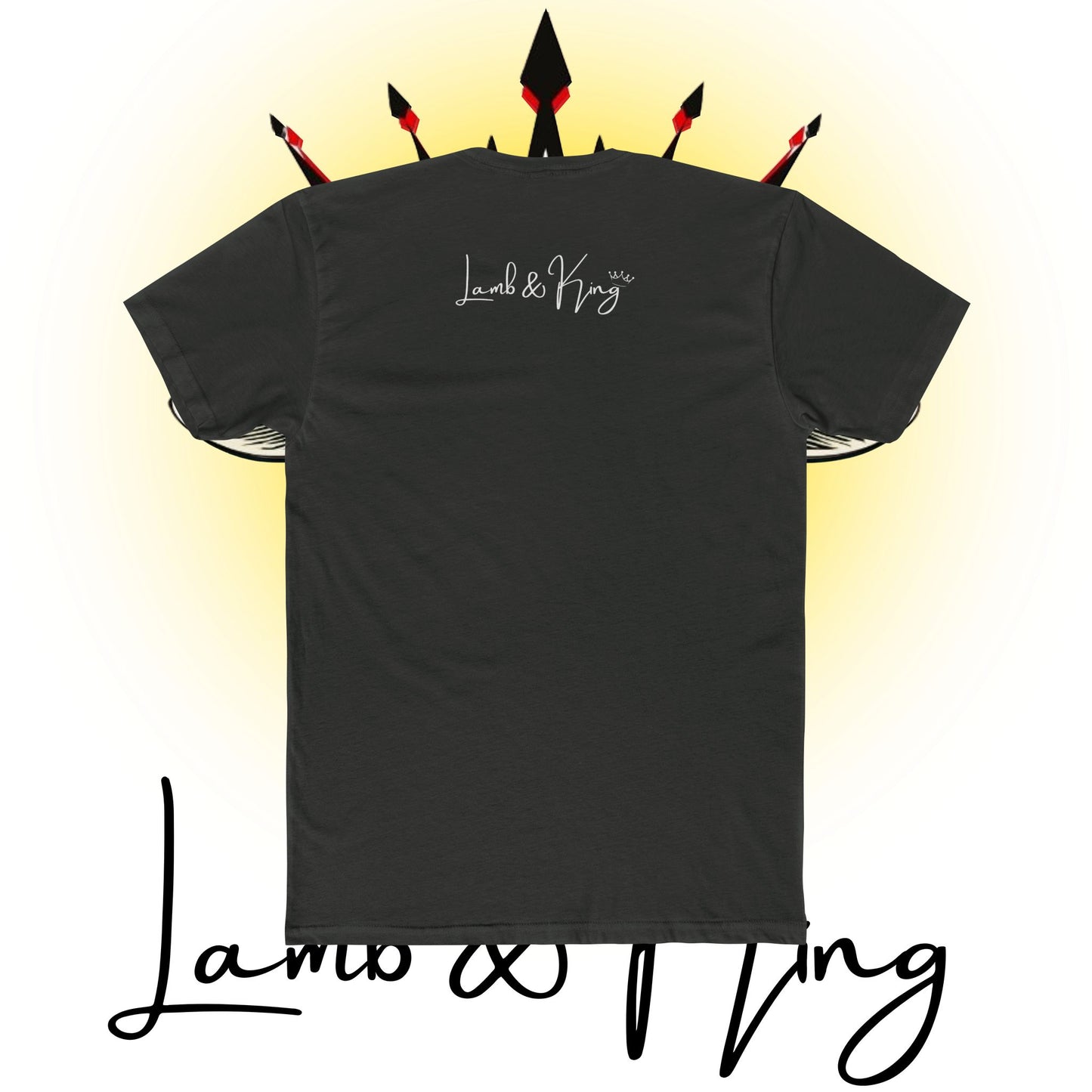 Solid Heavy Metal Lamb & King Script Logo T-shirt featuring the elegant Lamb & King script logo centered across the upper back.