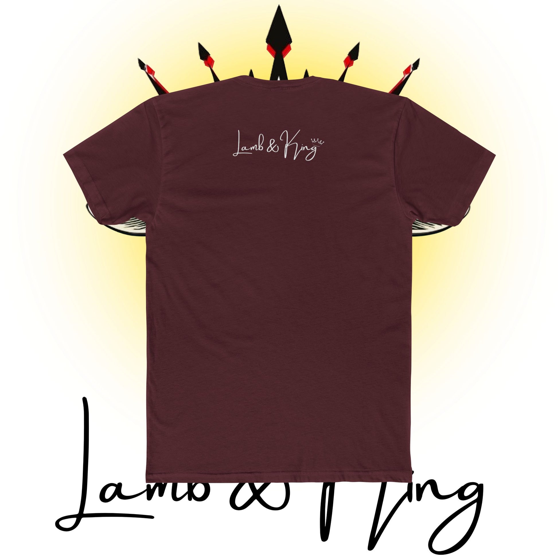 Solid Maroon Lamb & King Script Logo T-shirt featuring the elegant Lamb & King script logo centered across the upper back.