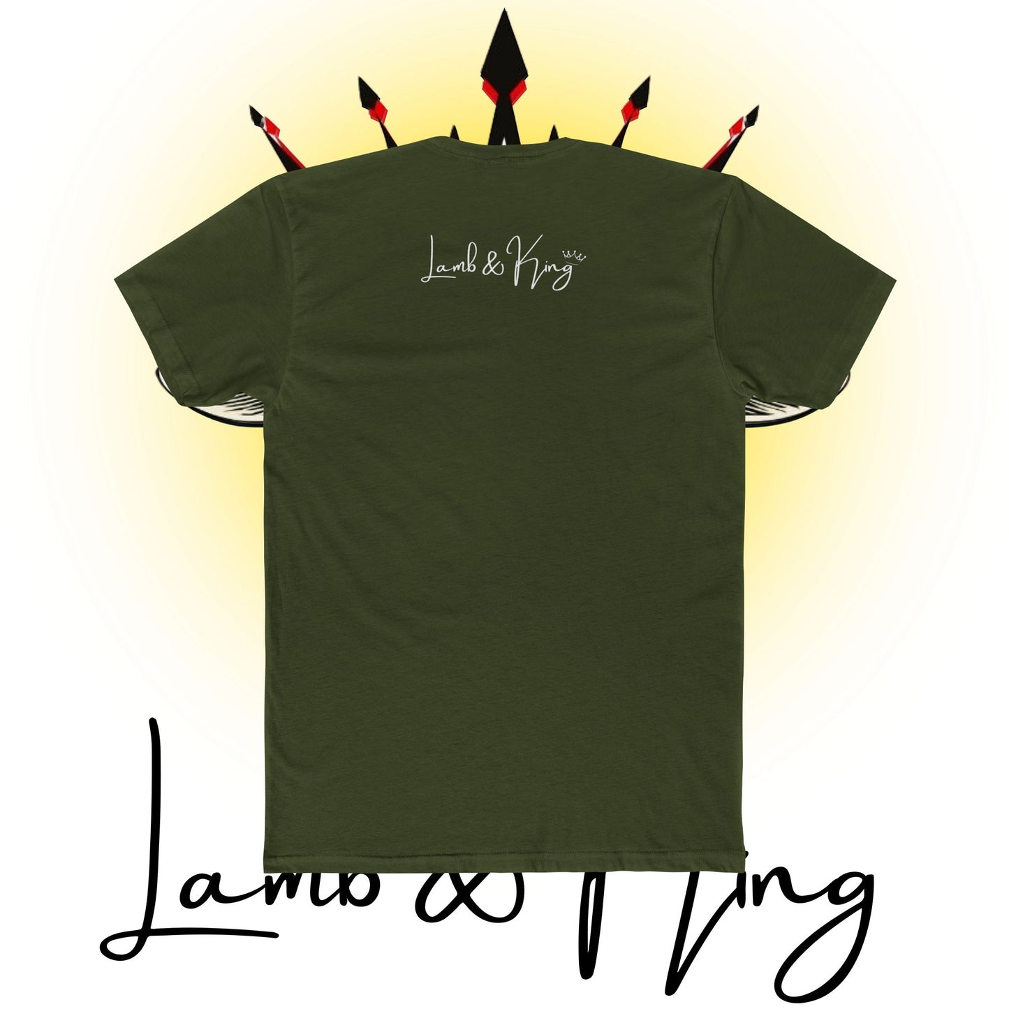Solid Military Green Lamb & King Script Logo T-shirt featuring the elegant Lamb & King script logo centered across the upper back.