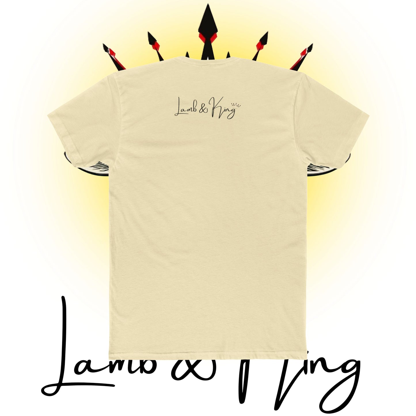 Solid Natural Lamb & King Script Logo T-shirt featuring the elegant Lamb & King script logo centered across the upper back.