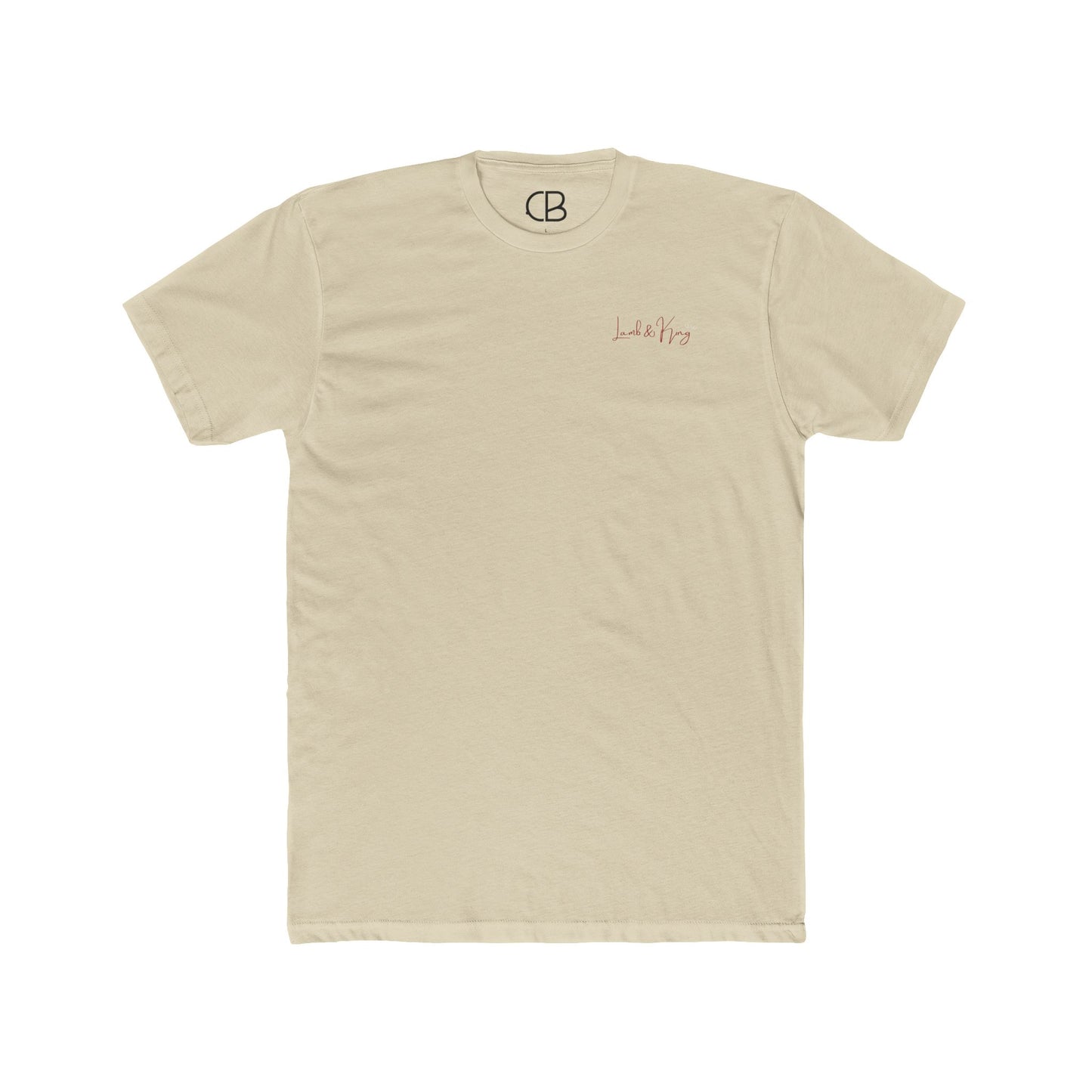 Front of Solid Cream Lamb & King T-shirt featuring a minimalist Lamb & King logo printed on the left chest.