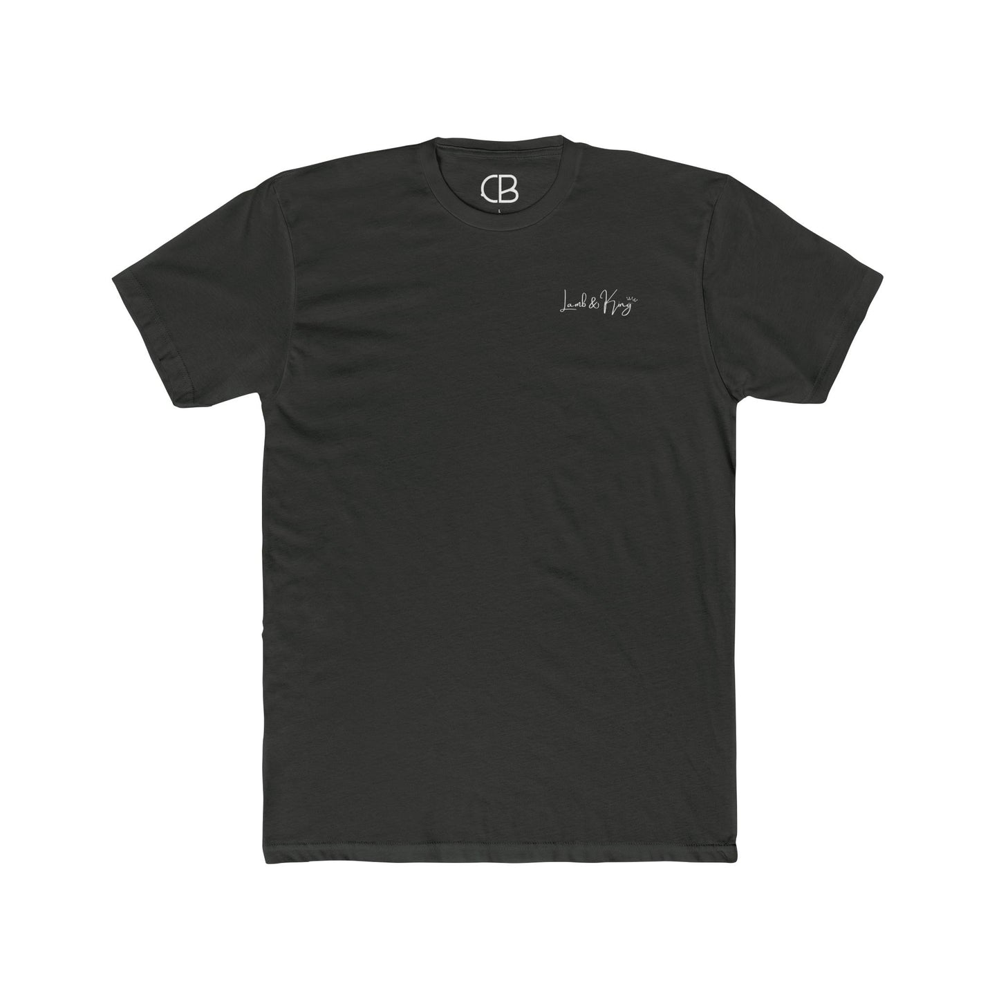 Front of Solid Heavy Metal Lamb & King T-shirt featuring a minimalist Lamb & King logo printed on the left chest.