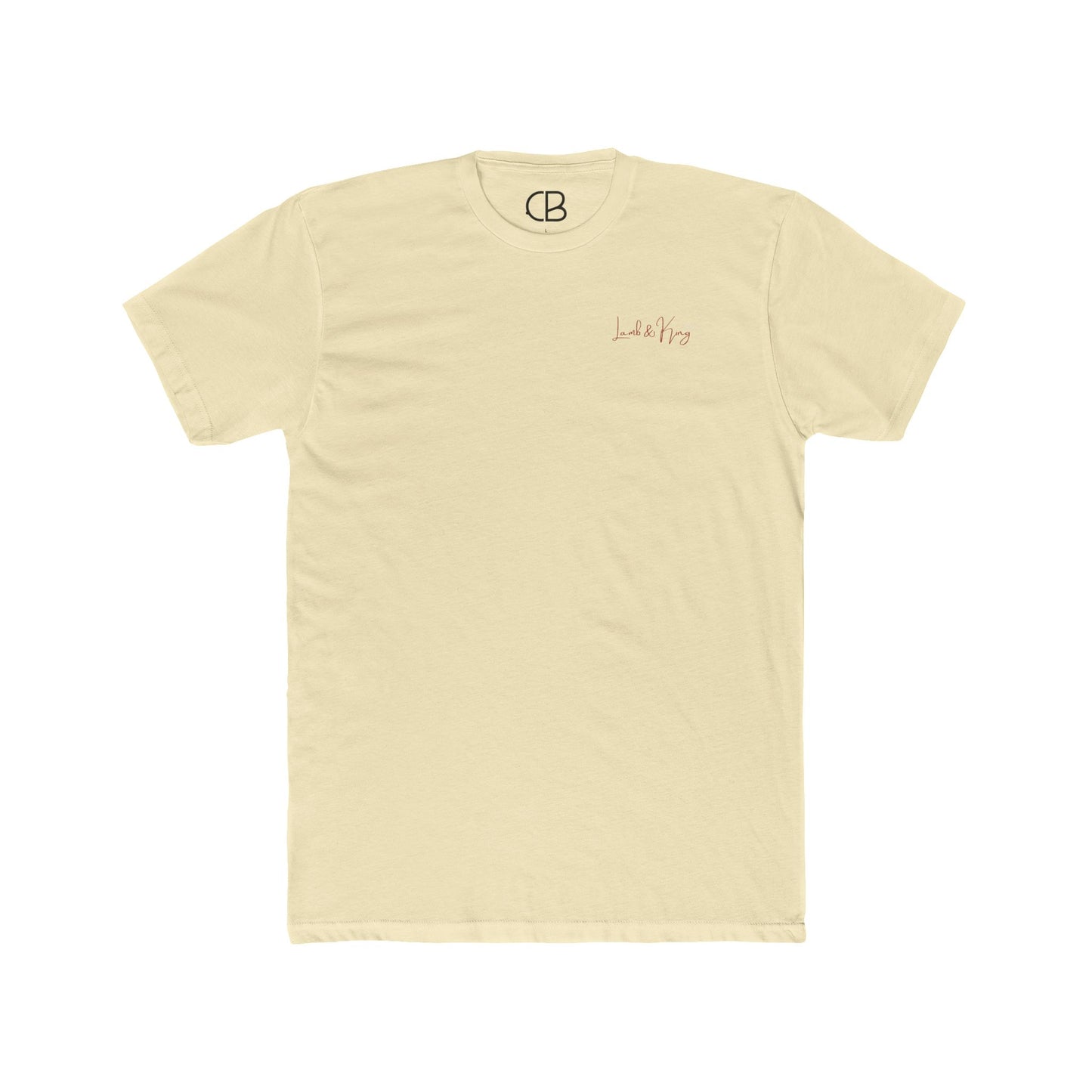 Front of Solid Natural Lamb & King T-shirt featuring a minimalist Lamb & King logo printed on the left chest.