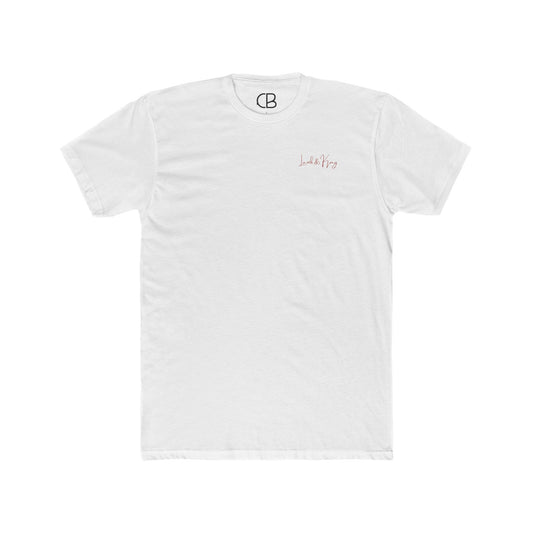 Front of Solid White Lamb & King T-shirt featuring a minimalist Lamb & King logo printed on the left chest.