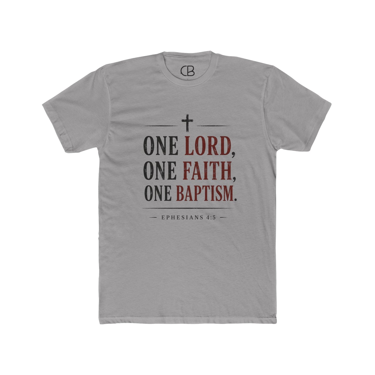 Vintage typography featuring Ephesians 4:5, "One Lord, One Faith, One Baptism."