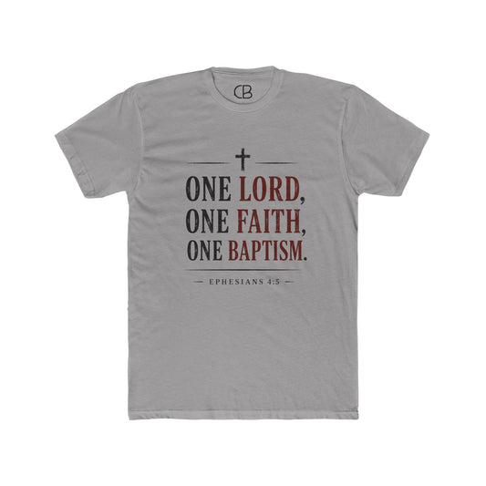 Vintage typography featuring Ephesians 4:5, "One Lord, One Faith, One Baptism."
