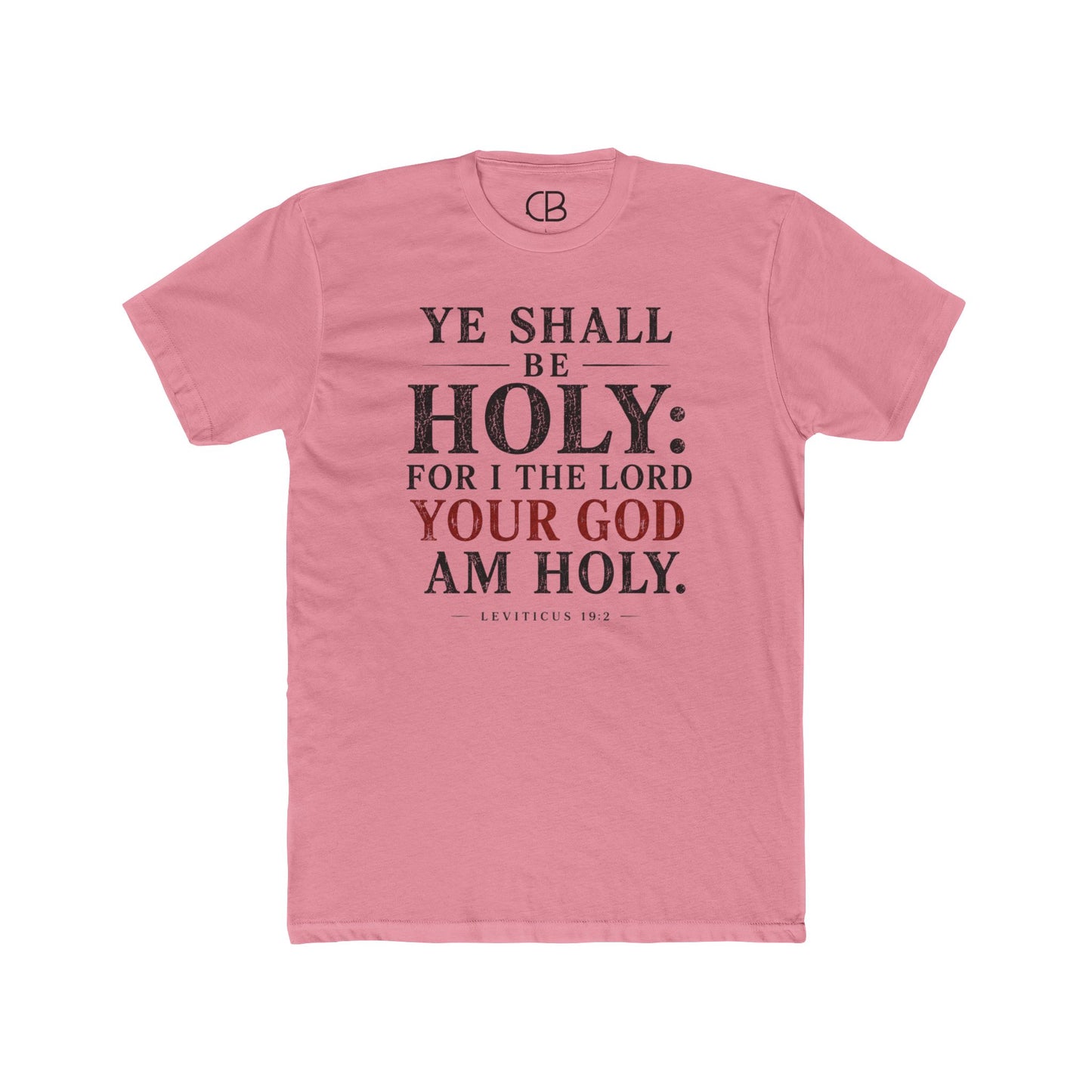 Solid Light Pink Christian T-shirt featuring "Ye Shall Be Holy: For I the Lord Your God Am Holy" from Leviticus 19:2 by Culture Belly.