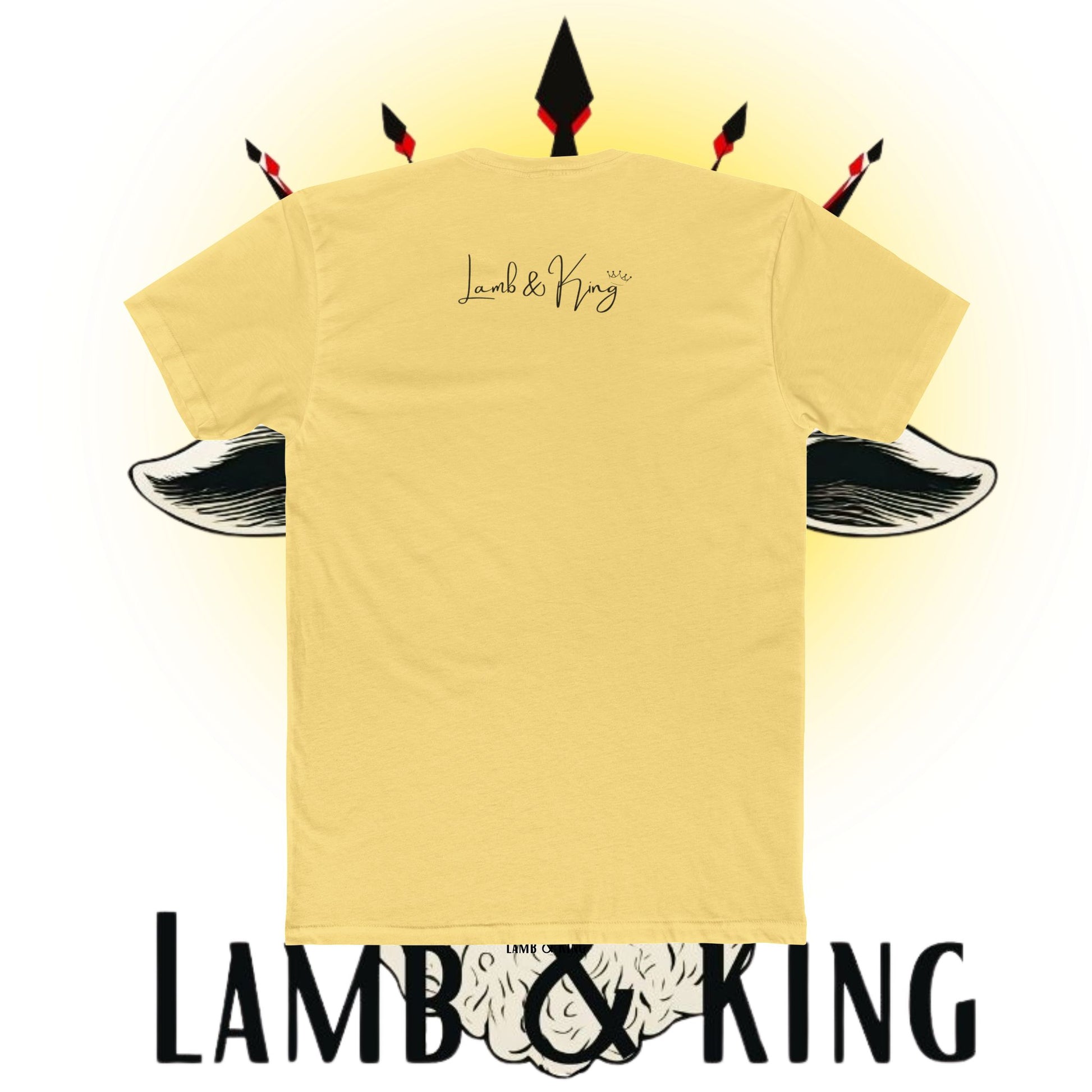 Back of banana cream Christian T-shirt featuring the Lamb & King logo centered below the collar.